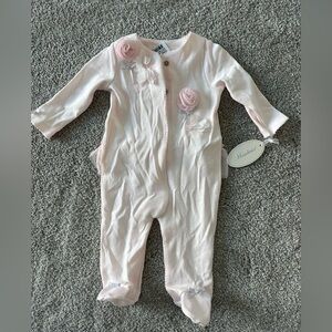 Light Pink Baby Footie with Rose Flower Details